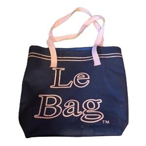 Vintage Le Bag 1970s Navy & Pink Sturdy Canvas Bag Tote